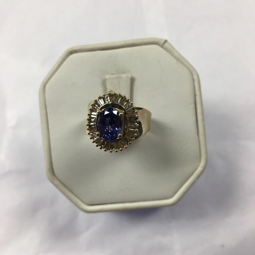 14K yellow gold diamonds tanzanite ring - Picture 2 of 8